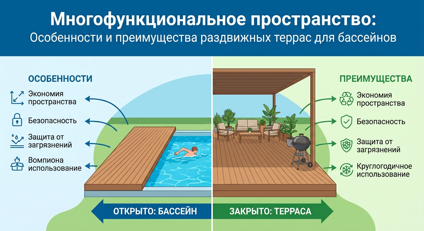 Многофункциональное пространство: особенности и преимущества раздвижных террас для бассейнов